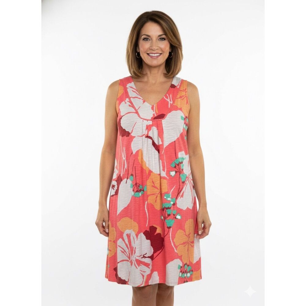 BODEN V NECK BRIGHT LARGE COLORFUL FLORAL CASUAL EVERYDAY PINTUCK COTTON DRESS